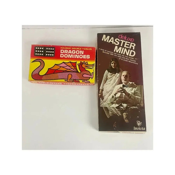 2 VTG Board Games - 1975 Invicta Mastermind & Double Twelve Dragon Dominoes - Picture 1 of 10